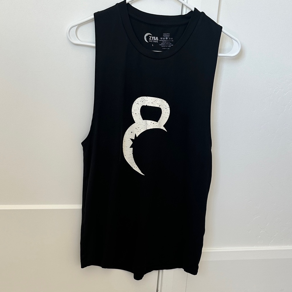 ZYIA Black Tank with White Kettlebell Design